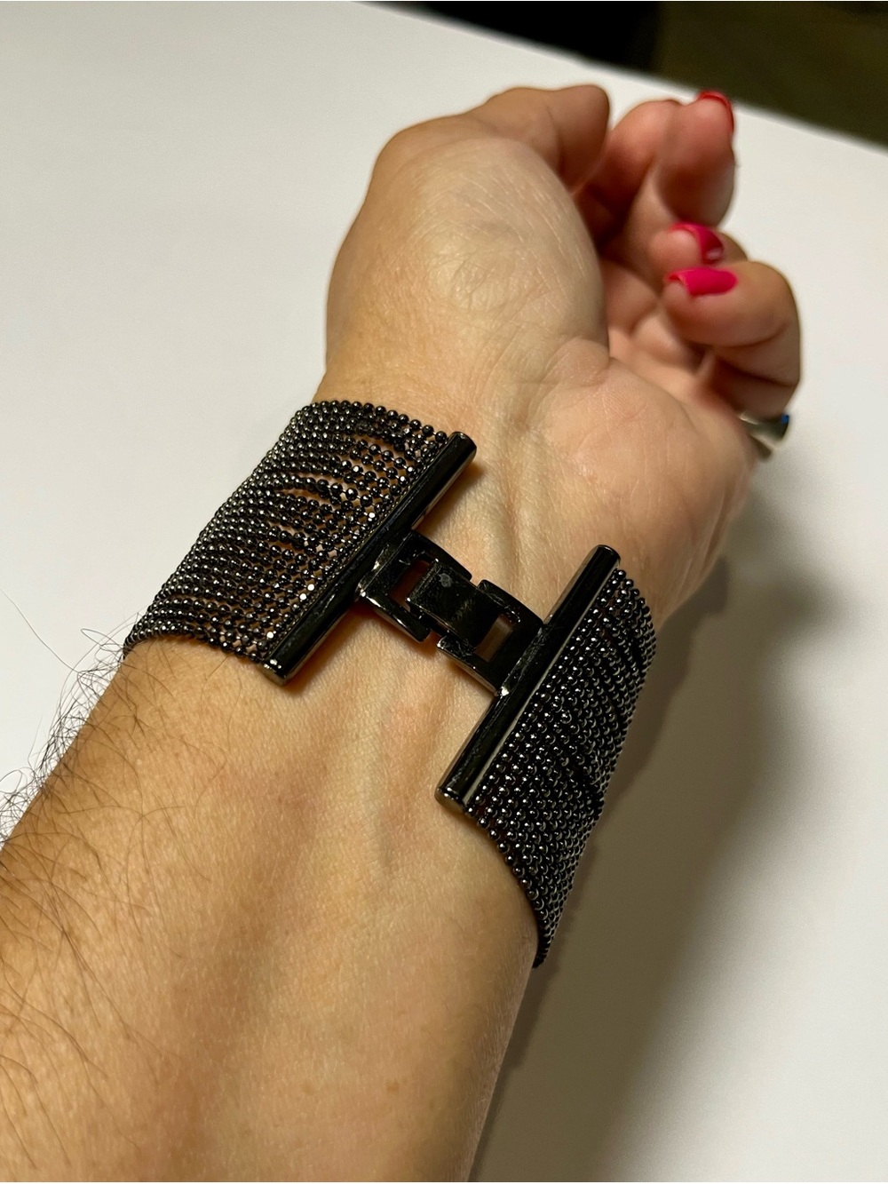 Women Multi-Row Gunmetal Mesh Cuff Bracelet $25 - Picture 3 of 8